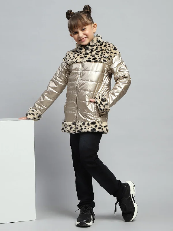 Girls Beige Solid Mock Neck Full Sleeve Jacket Casual Women's Japanese 
