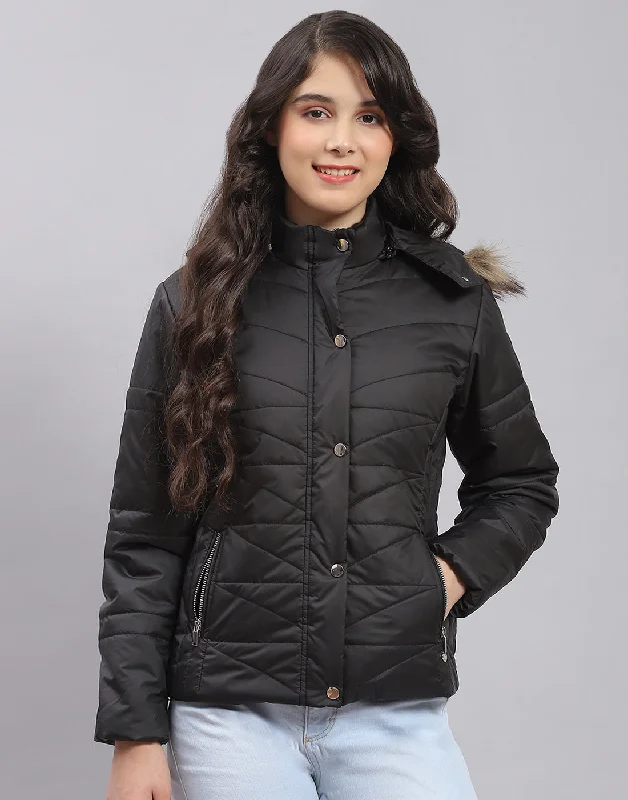 Girls Black Solid Hooded Full Sleeve Girls Jacket British Gentlewoman Style