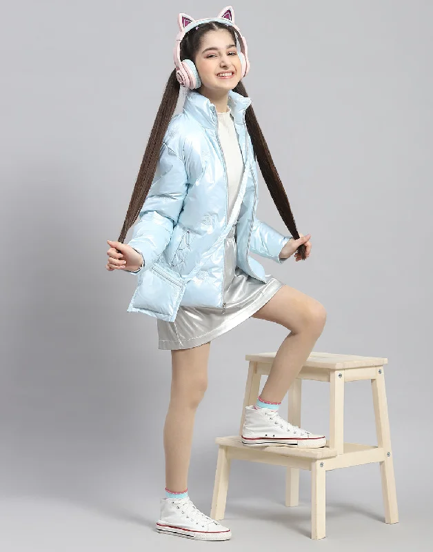 Girls Blue Embroidered Stand Collar Full Sleeve Girls Jacket Modern Women's 