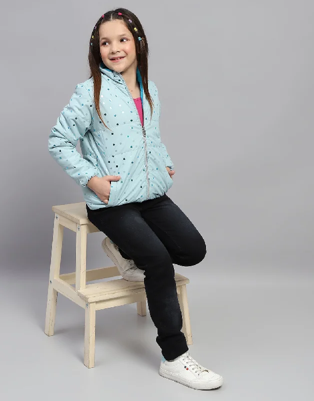 Girls Blue Solid Mock Neck Full Sleeve Jacket Youthful Women's Pop