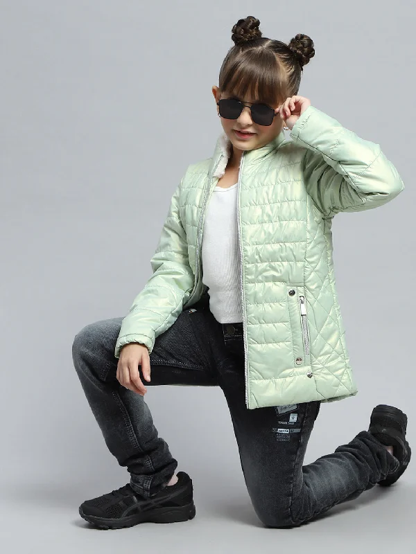 Girls Green Solid Mock Neck Full Sleeve Jacket Trendy Women's 