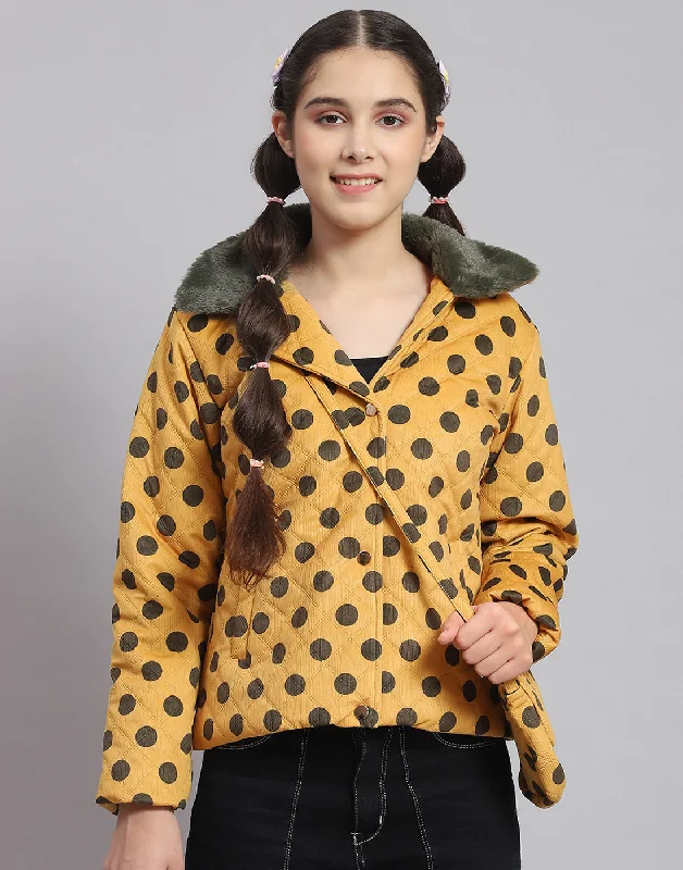 Girls Mustard Polka Dots Lapel Collar Full Sleeve Girls Jacket Sporty Women's Tennis Girls Mustard Polka Dots Lapel Collar Full Sleeve Girls Jacket Sporty Women's Tennis
