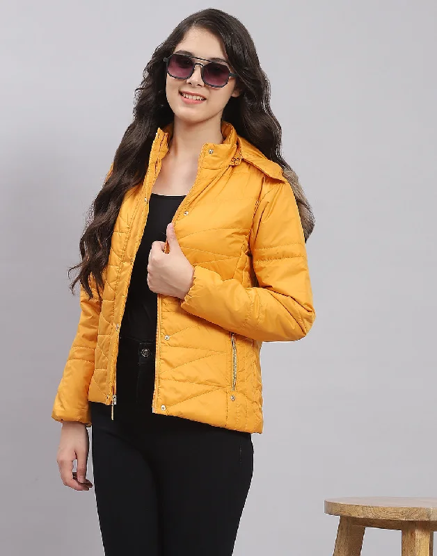 Girls Mustard Solid Hooded Full Sleeve Girls Jacket Laid - back Women's Style