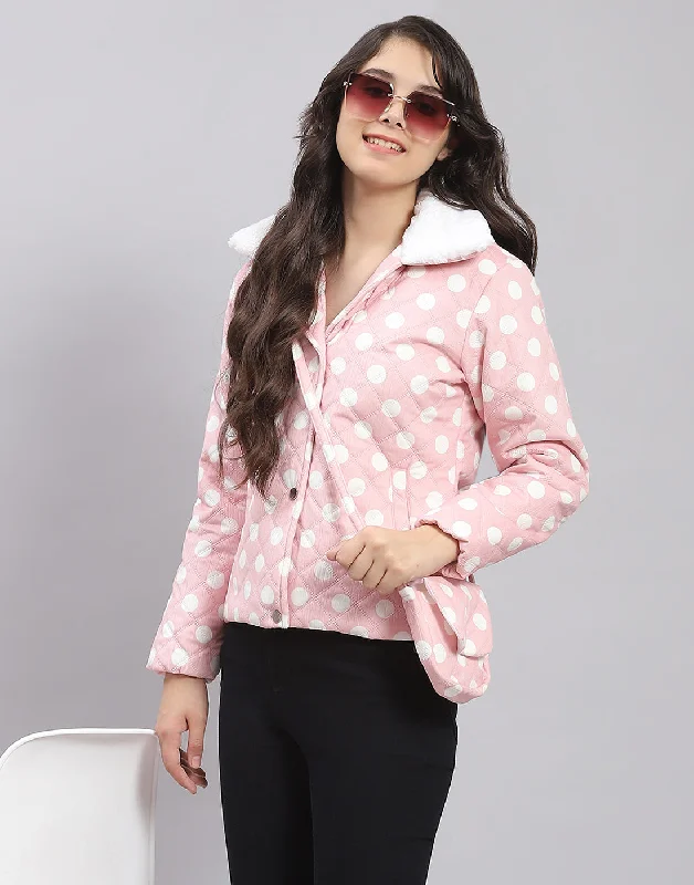 Girls Pink Polka Dots Lapel Collar Full Sleeve Girls Jacket Sophisticated Women's Tailored Girls Pink Polka Dots Lapel Collar Full Sleeve Girls Jacket Sophisticated Women's Tailored