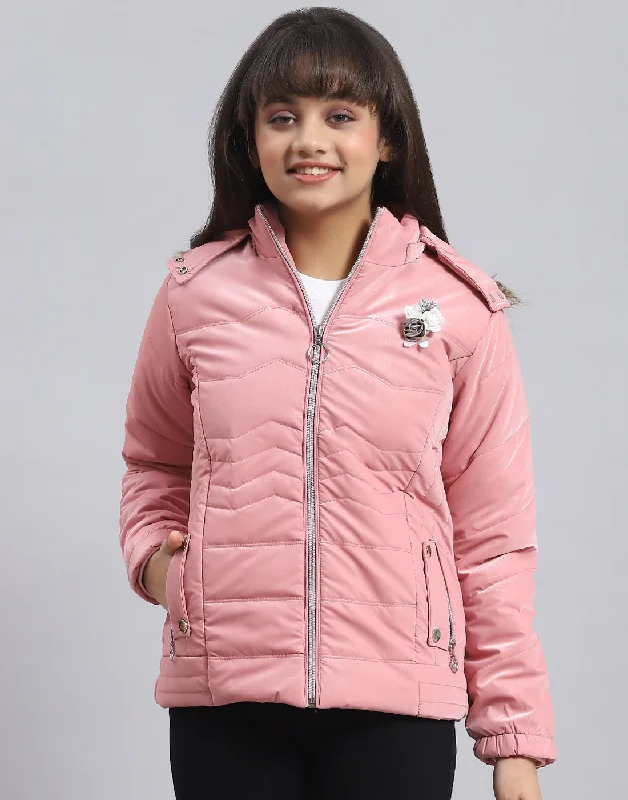 Girls Pink Printed Hooded Full Sleeve Girls Jacket Casual Women's Loose - fitting
