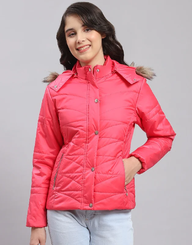 Girls Pink Solid Hooded Full Sleeve Girls Jacket Feminine Women's Style 