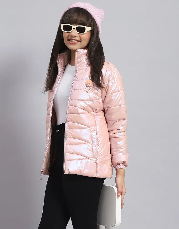 Girls Pink Solid Stand Collar Full Sleeve Girls Jacket Traditional Women's Wool