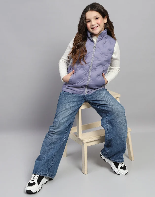 Girls Purple Polka Dots High Neck Sleeveless Jacket purpose