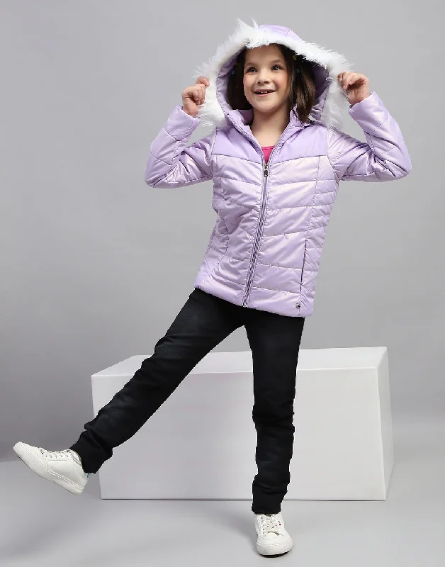 Girls Purple Solid Hooded Full Sleeve Jacket Monochromatic All - in - one