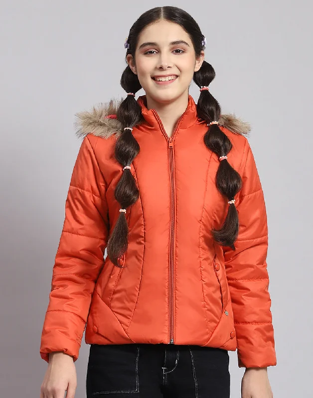 Girls Rust Solid Hooded Full Sleeve Girls Jacket Practical Women's Quick - dry