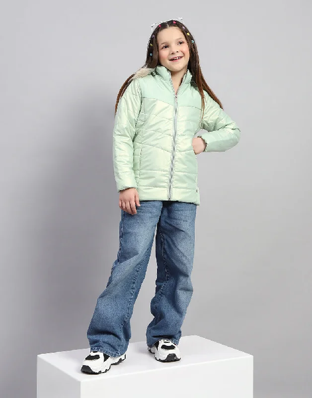 Girls Sea Green Solid Hooded Full Sleeve Jacket Dapper Women's 1920S