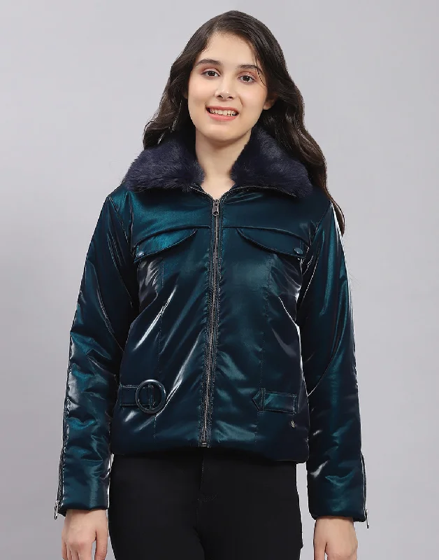 Girls Teal Blue Solid Collar Full Sleeve Girls Jacket Artistic Women's Hand - painted Girls Teal Blue Solid Collar Full Sleeve Girls Jacket Artistic Women's Hand - painted
