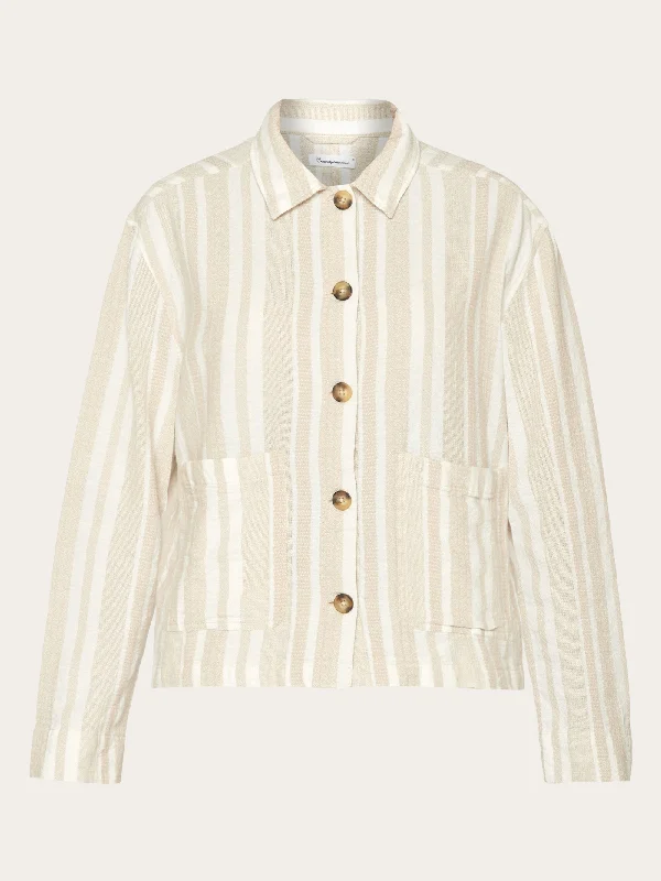 Jacquard woven stripe regular overshirt - GOTS/Vegan - Beige stripe Bold Women's Animal Print Jacquard woven stripe regular overshirt - GOTS/Vegan - Beige stripe Bold Women's Animal Print