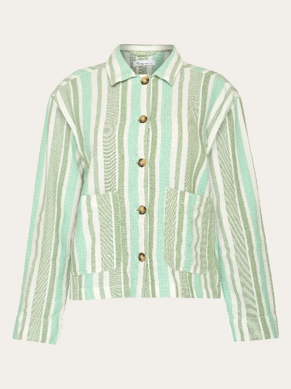 Jacquard woven stripe regular overshirt - GOTS/Vegan - Green stripe Vintage Women's 1970S Jacquard woven stripe regular overshirt - GOTS/Vegan - Green stripe Vintage Women's 1970S