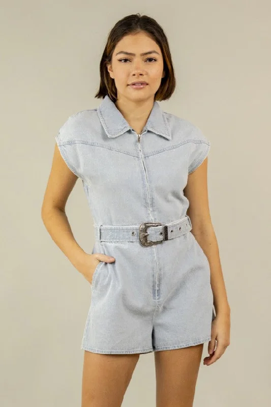 Jennie Belted Romper - Blue Jean