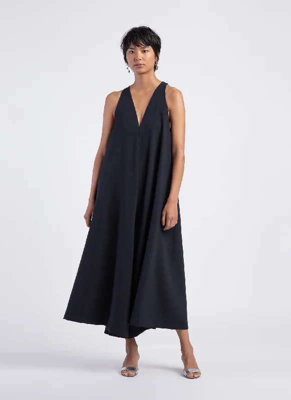 Krachai V-Neck Pocket Onesie - Black Blue Trendy Women's Oversized