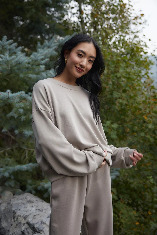 Leah Taupe Crewneck Top Sporty Women's Tennis