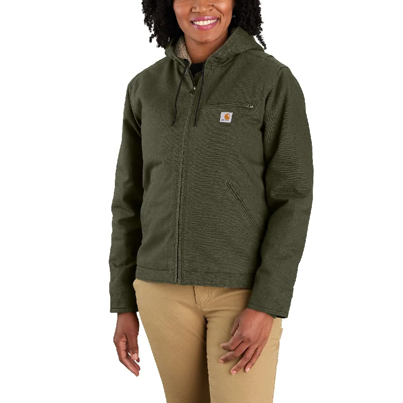Loose Fit Washed Duck Sherpa Lined Jacket Sporty Women's Athleisure 