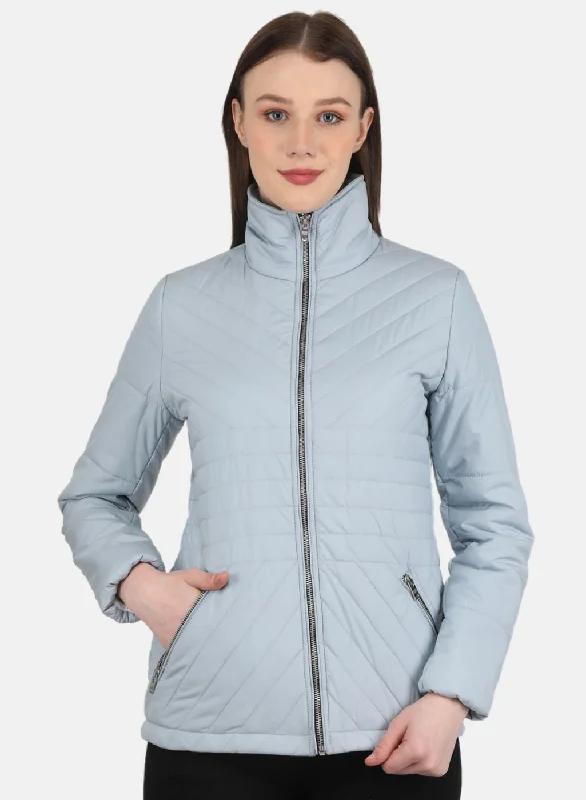 Women Blue Solid Jacket Sleek Women's 