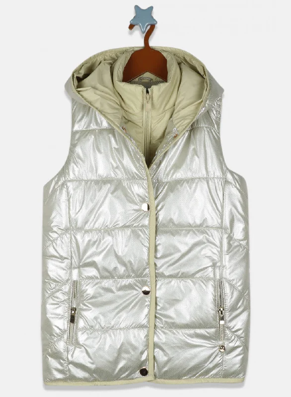 Girls Beige Solid Jacket Casual Women's Loose - fitting