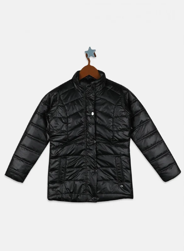 Girls Black Solid Jacket Traditional Women's Wool