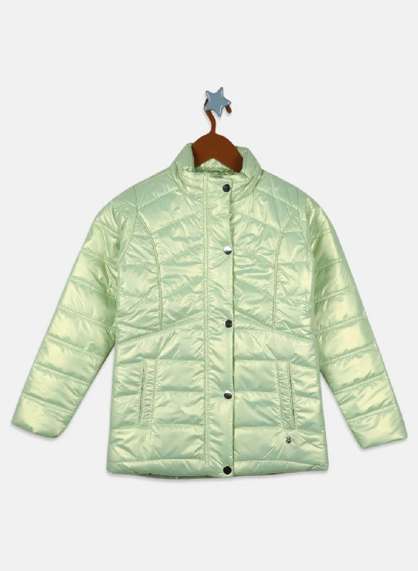 Girls Green Solid Jacket Sleek Women's Metallic