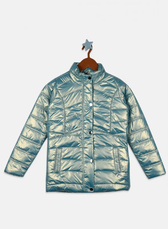 Girls Green Solid Jacket Refined Women's Hand - crafted