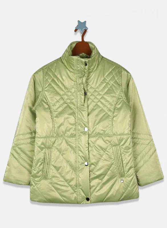 Girls Green Solid Jacket Relaxed Women's 