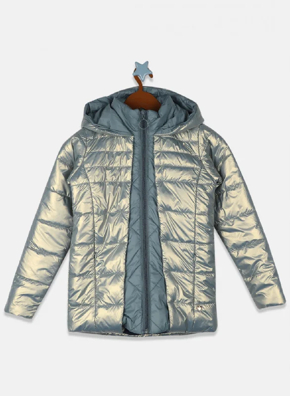 Girls Grey Solid Jacket Traditional Women's 
