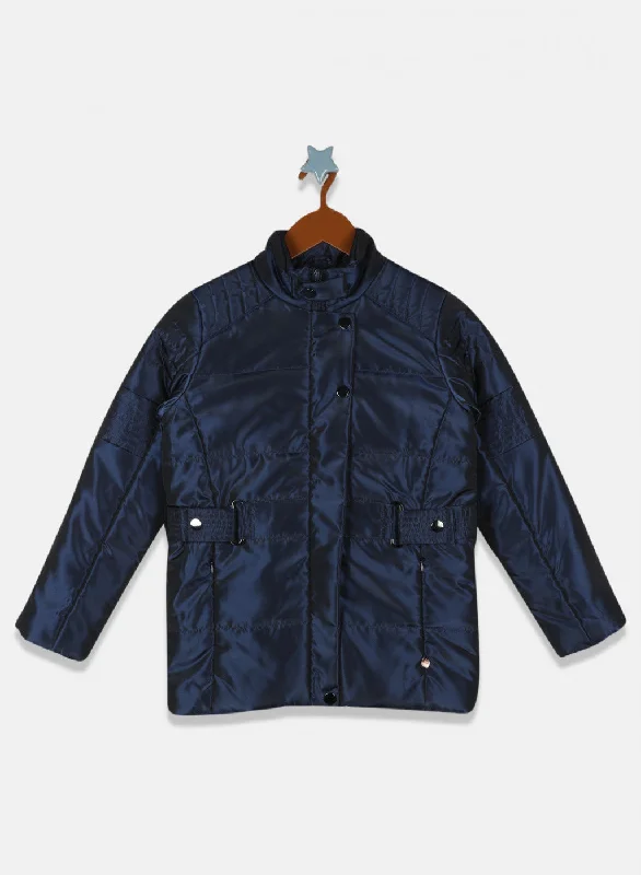 Girls Navy Blue Solid Jacket performance
