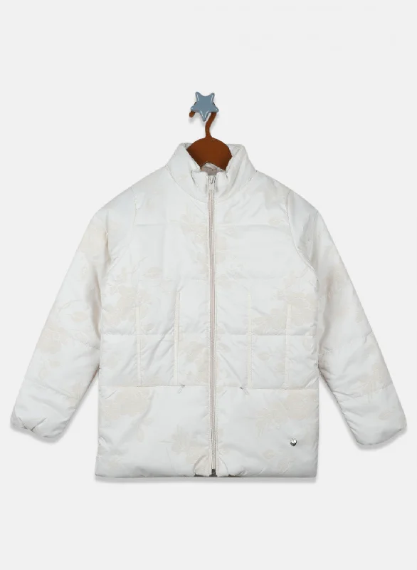 Girls Off White Printed Jacket Laid - back Women's Vibe