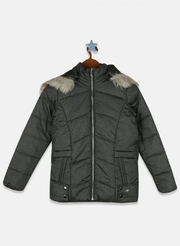 Girls Olive Solid Jacket Luxurious Women's High -  end
