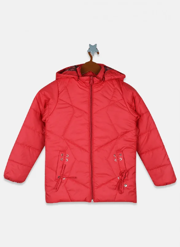 Girls Red Solid Jacket Dynamic Women's Moto