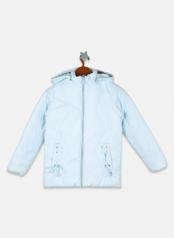 Girls Sky Blue Solid Jacket garde