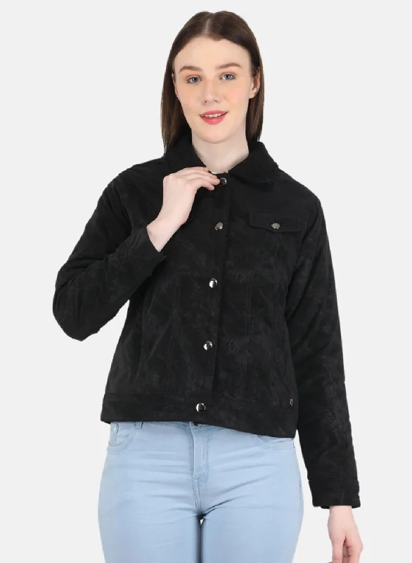 Women Black Printed Jacket Monochromatic Office Style