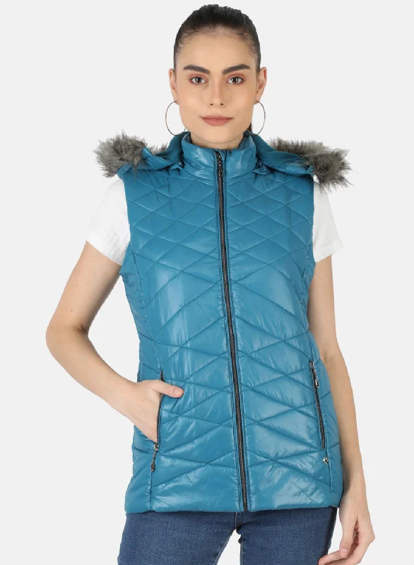 Women Blue Solid Jacket Elegant Women's Formal 