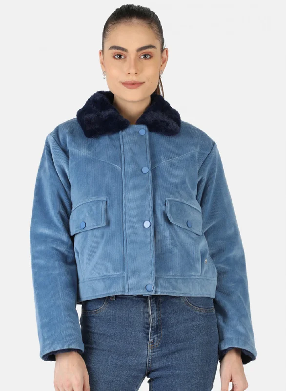 Women Blue Solid Jacket garde
