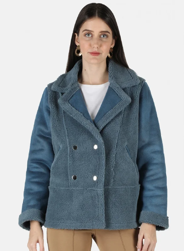 Women Blue Solid Jacket Sleek Women's 