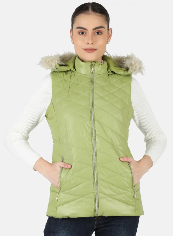 Women Green Solid Jacket Modern Women's Tech