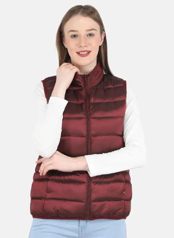 Women Maroon Puffer Jacket Cozy Women's Winter