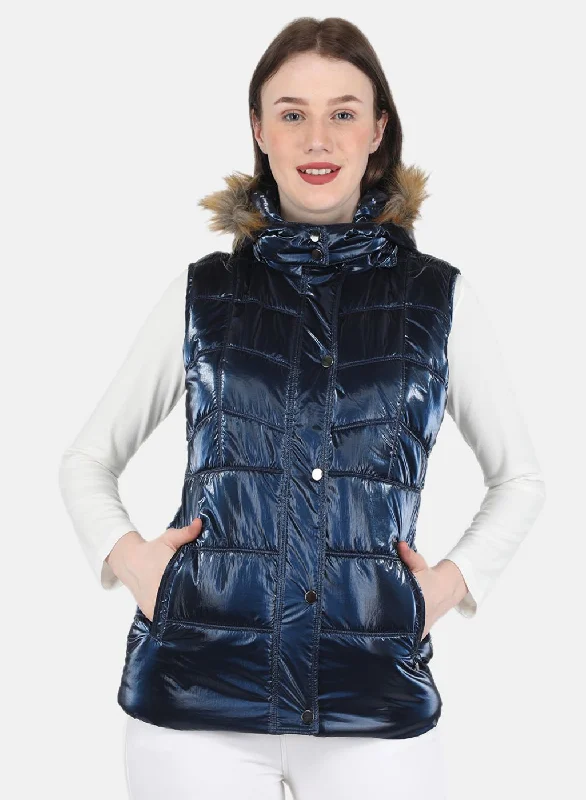Women NAvy Blue Solid Jacket Vintage Women's 1970S 