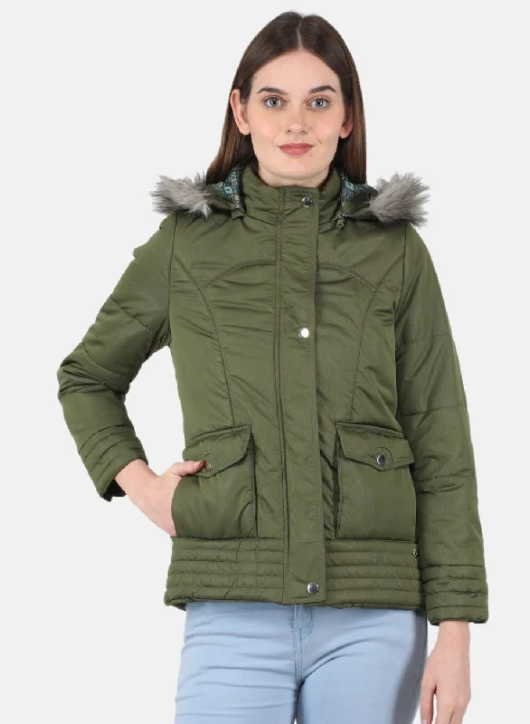 Women Olive Parka Jacket Hip Women's Retro
