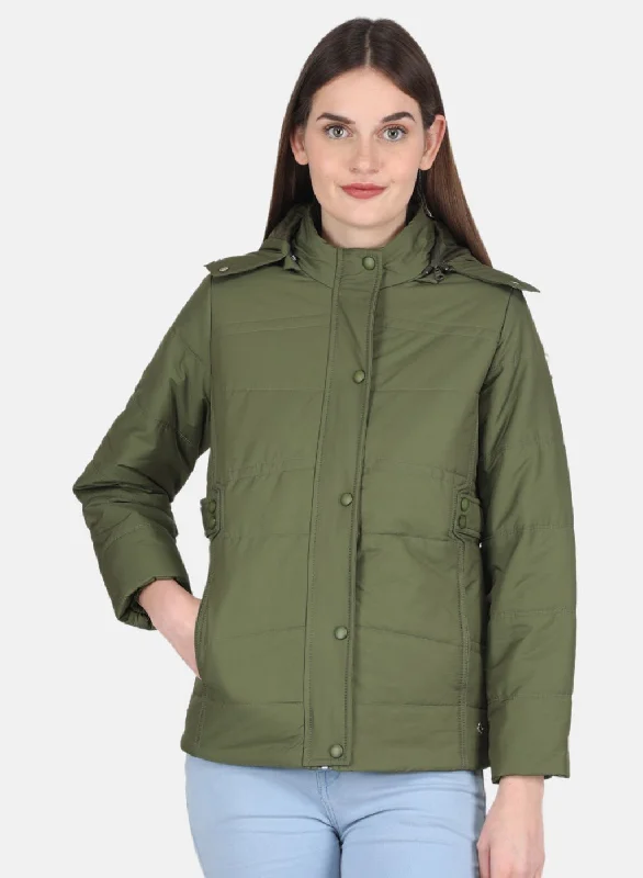 Women Olive Solid Jacket Preppy Women's College
