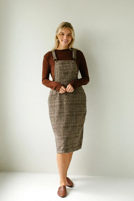 'Oaks' Plaid Overall Dress in Brown Luxurious Women's High -  end