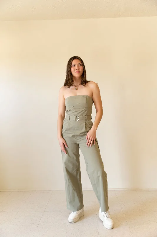 I'm Winning Strapless Cargo Jumpsuit Sporty Women's Athleisure 