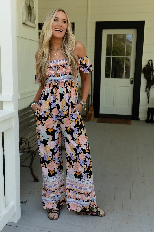 Petal Paradise Floral Jumpsuit - Black