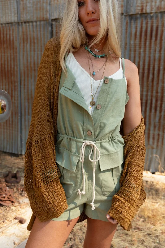 Picking Wildflowers Button Up Romper - Sage Vacation