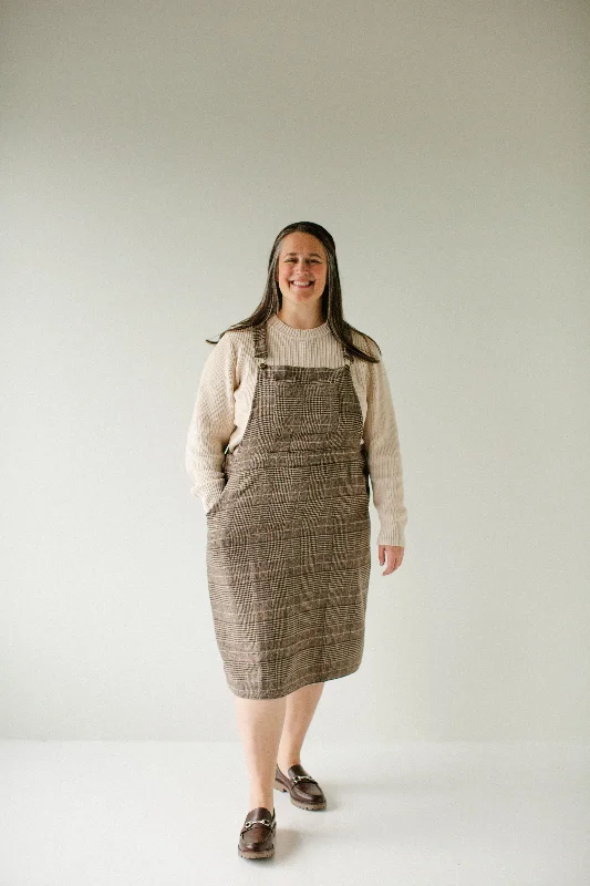 Plus 'Oaks' Plaid Overall Dress in Brown Country