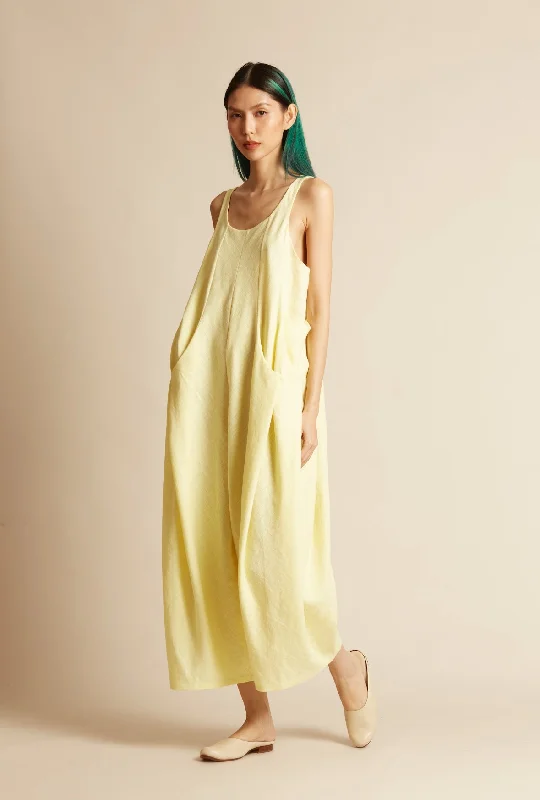 Rain Six-Pleated Pocket Onesie in Light Yellow Stylish Women's Neon