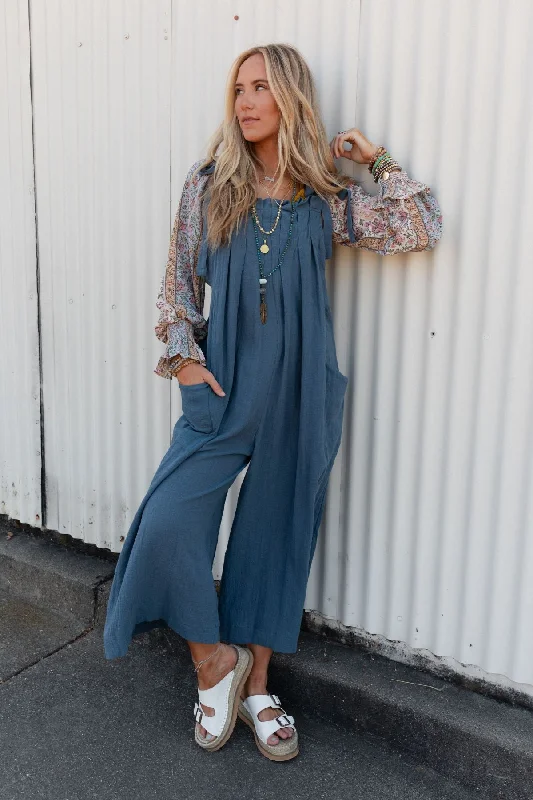 Ready To Go Loose Fit Jumpsuit - Denim Blue European